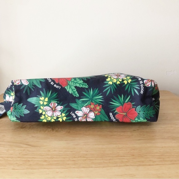 Life Is Good Blue Tropical Floral Hibiscus Pattern Carry All Travel Canvas Pouch - Picture 4 of 9
